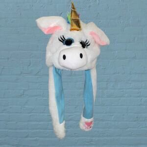 Action Critters Caps Unicorn Hat Moving Ears Big Eye Plush White Blue Pink Gold